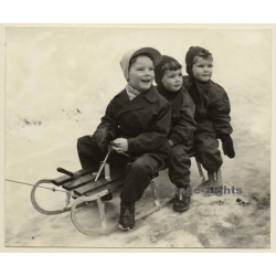 Ingrid Bergman's Kids On Sleigh / Robertino - Isabella & Isotta (Vintage Press Photo 1955)