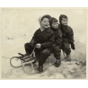 Ingrid Bergman's Kids On Sleigh / Robertino - Isabella & Isotta (Vintage Press Photo 1955)