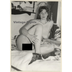 Busty Natural Nude Curled Up On Bed / Eyes (Vintage Photo GDR ~1980s)