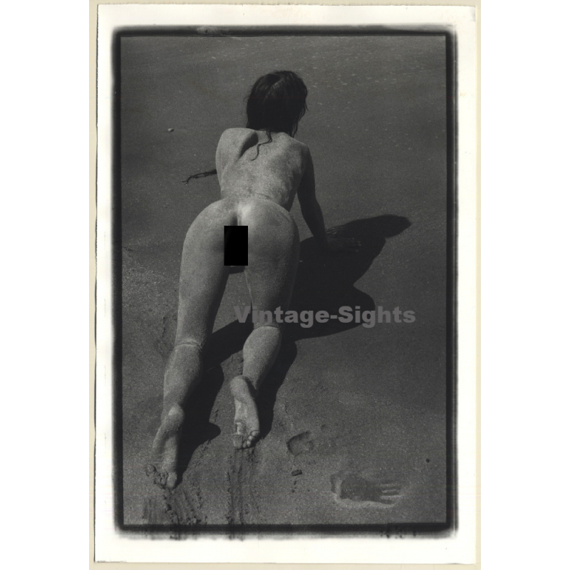 Erotic Study: Slim Nude Female Kneeling On Beach / Butt (French Master Photo 1980s)