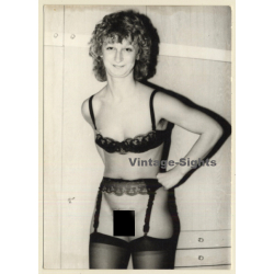 Geeky Shorthaired Semi Nude In Black Lingerie / Hairy Armpits (Vintage Photo GDR ~1980s)