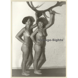 2 Natural Nudes Hold On To Deer Antlers (Vintage Photo GDR ~1980s)