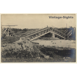 WW1: Soldier Inspecting Bombed Bridge (Vintage RPPC 1916)