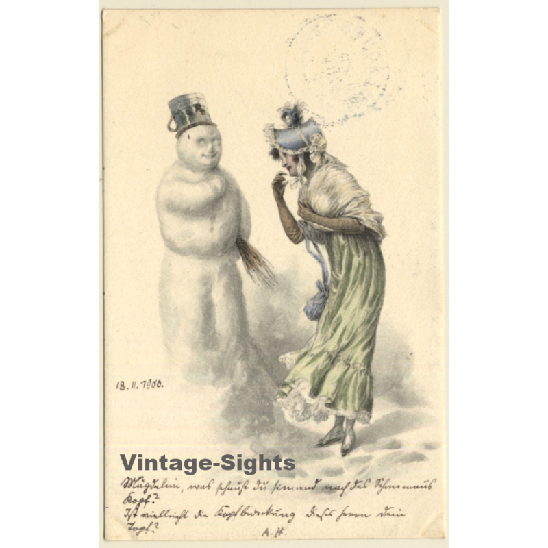 Elegant Lady & Snowman / Schneemann (Vintage Artist PC 1900) Elegant Lady & Snowman / Schneemann (Vintage Artist PC 1900)