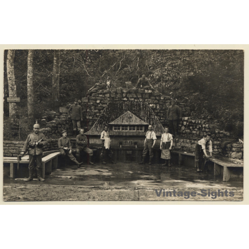 WW1: German Soldiers Doing Laundry In Forest (Vintage RPPC 1916)