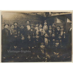 Group Of Belgian Miners With Miner's Lamps / Mineurs (Vintage Photo Sepia ~1910s/1920s)