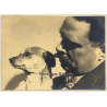 Nice Portrait Of Sweet Little Dog & His Owner (Vintage Photo Sepia ~1920s)
