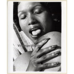 Erotic Study: Busty Dark-Skinned Holding Her Breast*2 / Tongue (Vintage Photo KORENJAK 1970s/1980s)