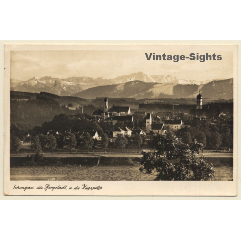 Schongau - Bavaria / Germany: Die Bergstadt & Zugspitze (Vintage RPPC 1940)