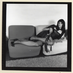 Transsexual Woman With Whip In Leather Dress *5 (Vintage Contact Sheet Photo 1970s/1980s)