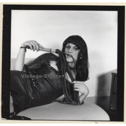 Transsexual Woman With Whip In Leather Dress *11 (Vintage Contact Sheet Photo 1970s/1980s)
