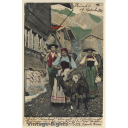 Swiss Farmers In Traditional Garb / Goats (Vintage PC 1905)