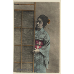 Japanese Geisha In Traditional Kimono / 芸者 (Vintage PC ~1910s)