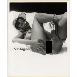 Erotic Study: Busty Slim Dark-Skinned Nude *2 / Sun Visor - Flocati (Vintage Photo KORENJAK 1970s/1980s)