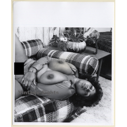 Erotic Study: Chubby Busty Dark-Skinned Nude On Checkered Couch*3 (Vintage Photo KORENJAK 1970s/1980s)