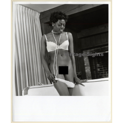 Erotic Study: Elegant Dark-Skinned Semi Nude In White Lingerie (Vintage Photo KORENJAK 1970s/1980s)