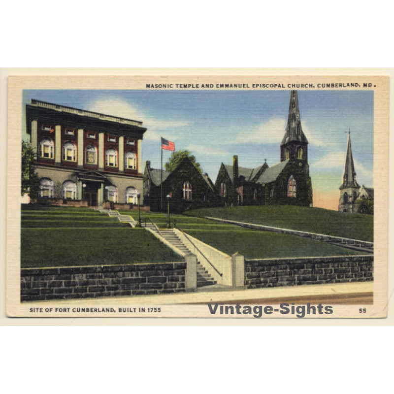 Cumberland / USA: Masonic Temple & Emmanuel Episcopal Church (Vintage PC ~1930s/1940s)