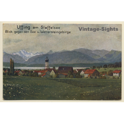 Uffing am Staffelsee: Blick gegen den See u. Wettersteingebirge (Vintage PC 1925)