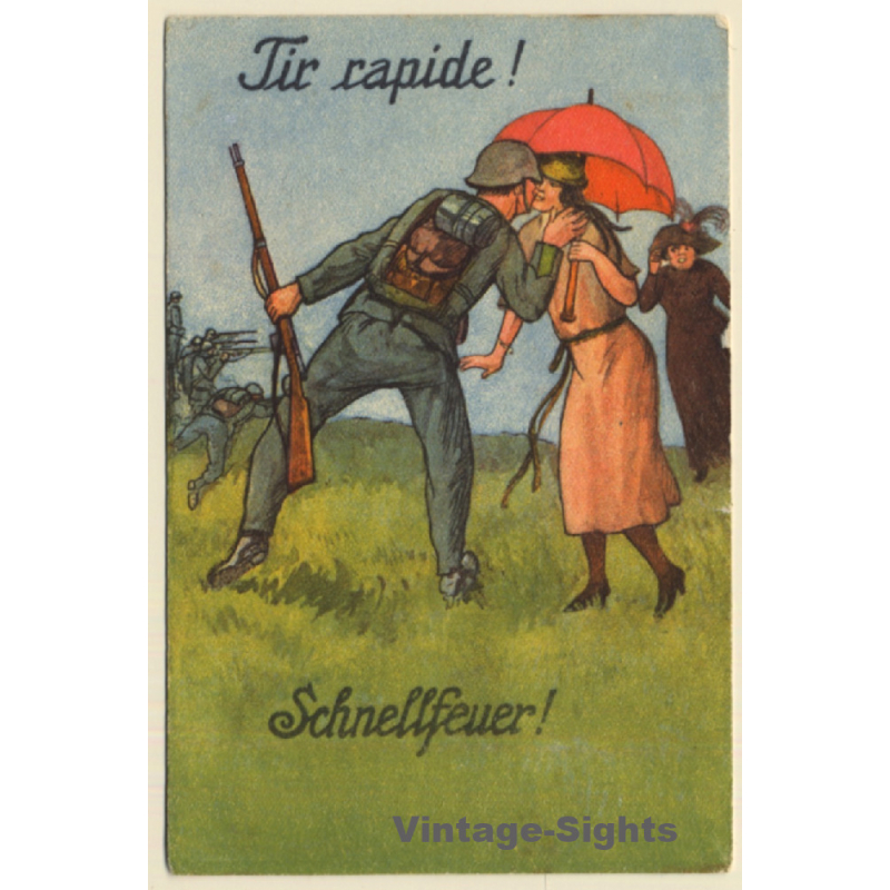 Tir Rapide - Schnellfeuer: Soldat Küsst Angebetete (Vintage Artist PC 1929)