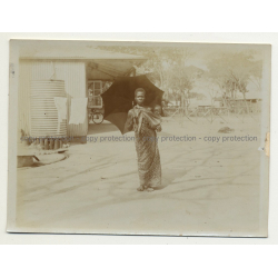 African Woman W. Parasol Carrying Baby / Congo? (Vintage Photo B/W ~ 1910s)