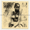 Topless African Woman In Grass / Congo? (Vintage Photo 1940s/1950s)
