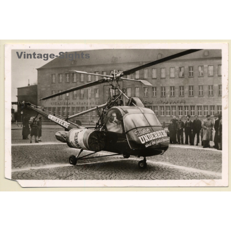 Die fliegende Underberg Flasche / Hubschrauber (Vintage RPPC ~1950s/1960s) Die fliegende Underberg Flasche / Hubschrauber (Vintage RPPC ~1950s/1960s)