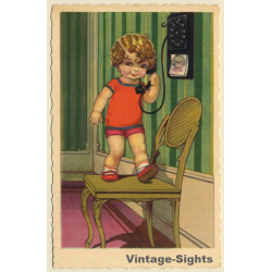Little Girl On Telephone*2 (Vintage MONOROSS Artist PC ~1920s/1930s)
