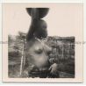 Topless African Female W. Water Jug On Head 2 (Vintage Photo 1940s/1950s)