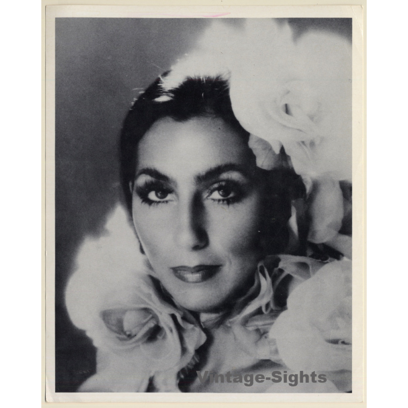 Portrait Of Young Cher With Flowers In Hair (Vintage Photo Print ~1970s) Portrait Of Young Cher With Flowers In Hair (Vintage Photo Print ~1970s)