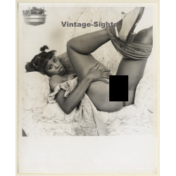 Erotic Study: Natural Dark-Skinned Nude Relaxing In Lounge Chair (Vintage Photo KORENJAK 1970s/1980s)