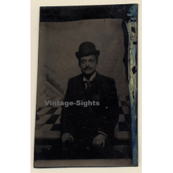 Elegant Man with Bowler Hat / Tintype (Vintage Ferrotype Photo 1890s/1900s)