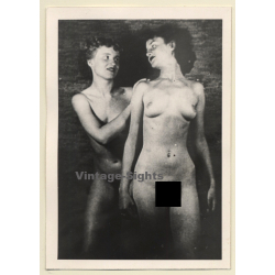 Erotic Study: 2 Natural Nude Girlfriends Standing / Lesbian INT (2nd Gen Photo ~1940s/1950s)