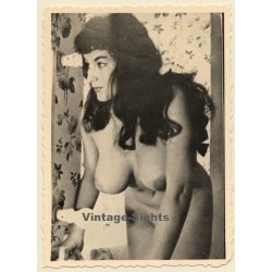 Racy Darkhaired Nude Pin-Up Bends Forward (Vintage Photo ~1950s/1960s)