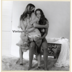 Erotic Study: Nude In Lingerie Sitting On Girlfriends' Knee / Butt - Lesbian INT (Vintage Photo KORENJAK 1970s/1980s)