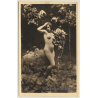 J. Mandel 355: Natural Nude In Garden *1 / Risqué (Vintage RPPC Noyer ~1910s/1920s)