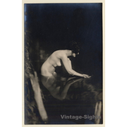 J. Mandel 364: Natural Nude In Lake *2 / Risqué (Vintage RPPC Noyer ~1910s/1920s)