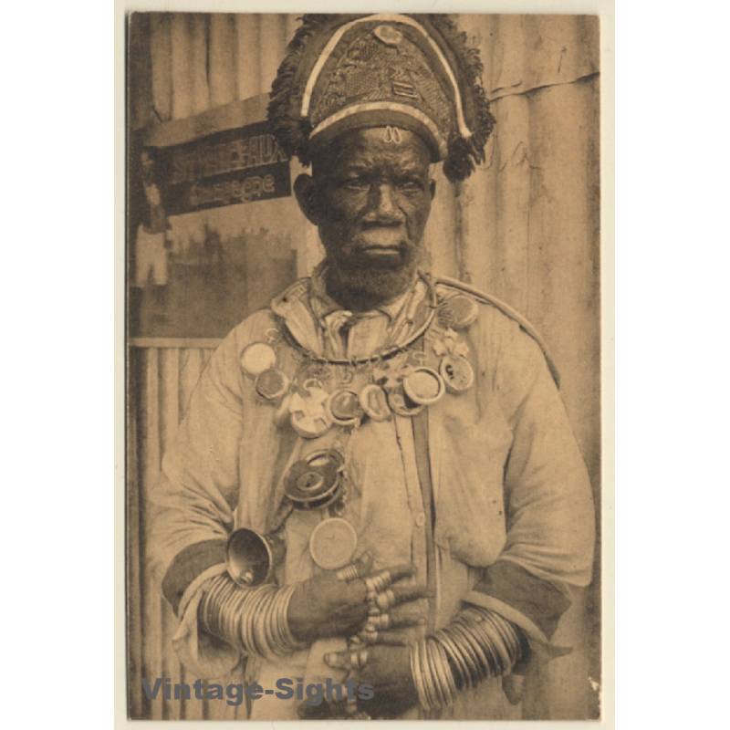 Congo: Tribal Chief Lula In Ceremonial Outfit (Vintage PC ~1930s) Congo: Tribal Chief Lula In Ceremonial Outfit (Vintage PC ~1930s)