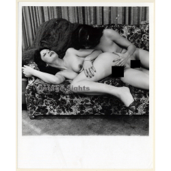 Erotic Study by T.Liori: 2 Darkhaired Nudes Cuddle Up On Couch / Lesbian INT (Vintage Photo KORENJAK 1970s/1980s)