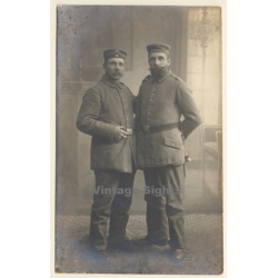 WW1: 2 German Soldiers In Uniform / Moustache - Beard (Vintage RPPC 1910s)
