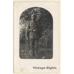 WW1: German Soldier With Backpack / Pickelhaube - Uniform (Vintage RPPC 1915)