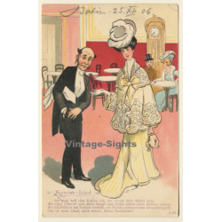 Art Nouveau: Kasino Lied - Elegant Lady & Waiter (Vintage Artist PC 1906)