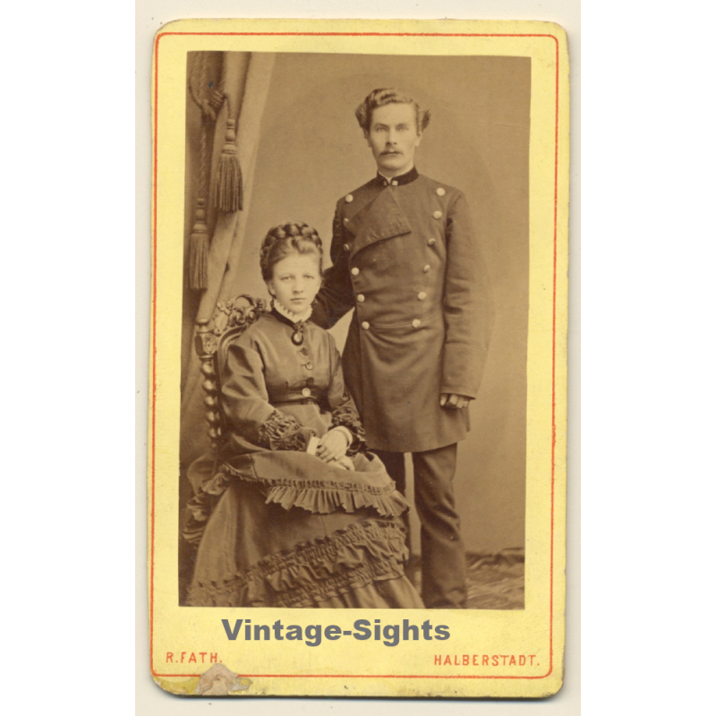 R. Fath / Halberstadt: Soldier In Uniform & Wife In Victorian Dress (Vintage CDV / Carte De Visite ~1880s/1890s)