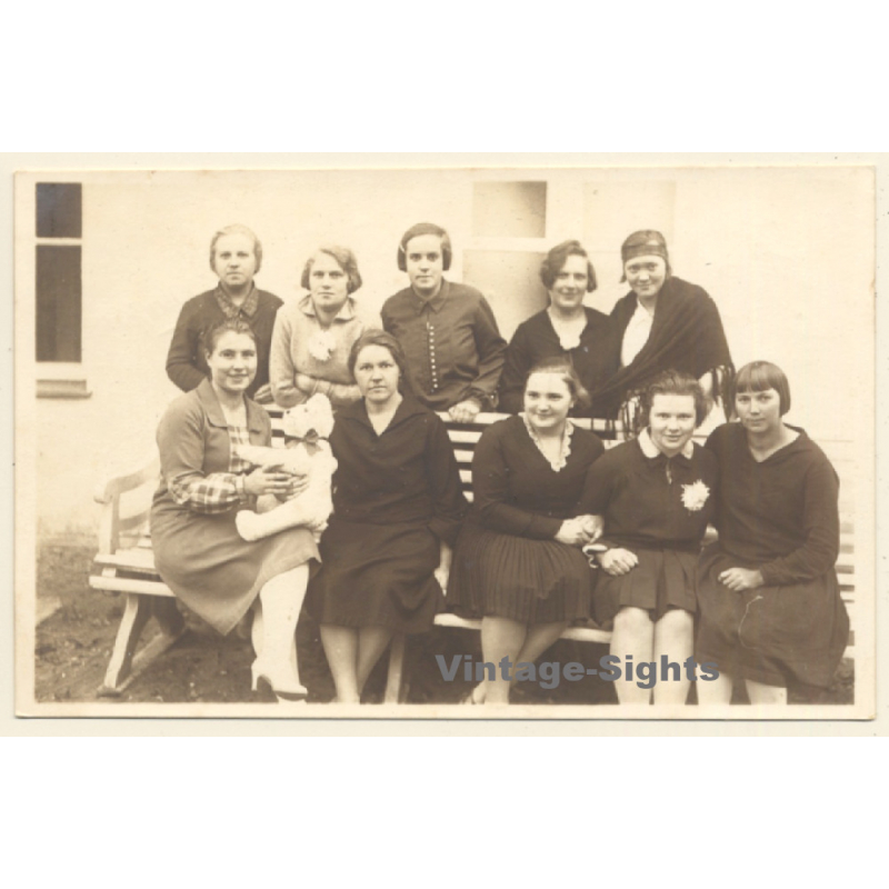 Group of Females With Teddy Bear (Vintage RPPC 1929)