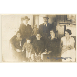 Large Family With Teddy Bear / Binoculars (Vintage RPPC ~1910s)