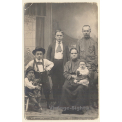 Bavarian Farmer Family With 2 Teddy Bears / Edelweiss Tracht  (Vintage RPPC ~1910s)