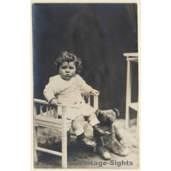 Chubby Baby Girl & Teddy Bear (Vintage RPPC 1910s/1920s)