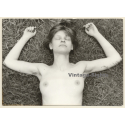 Erotic Study: Upper Body Of Nude Female On Meadow (Vintage Photo GDR ~1970s/1980s)