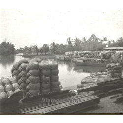 Lai Thieu / Vietnam: Barges On Saigon River (Vintage Stereo Glass Plate ~1920s/1930s)