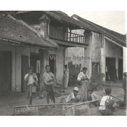 Nong Seng / Laos: Poor Native Street Dealers / Street View (Vintage Stereo Glass Plate ~1920s/1930s)
