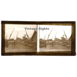 Indochina: Barges - Pots - Shipyard / Laos? Vietnam? (Vintage Stereo Glass Plate ~1920s/1930s)